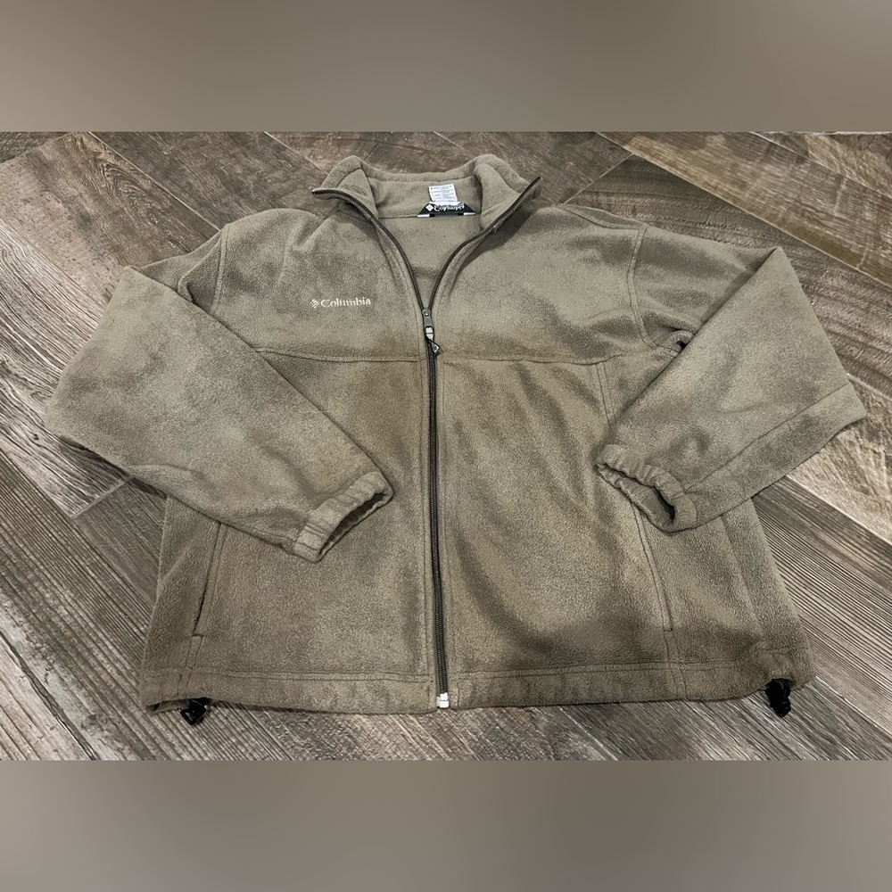 Columbia Tan Full Zip Fleece Jacket Mens Size Large Long Sleeve Adult.